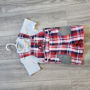 Nannette Kids Bib Overalls Set Firetruck  24 month